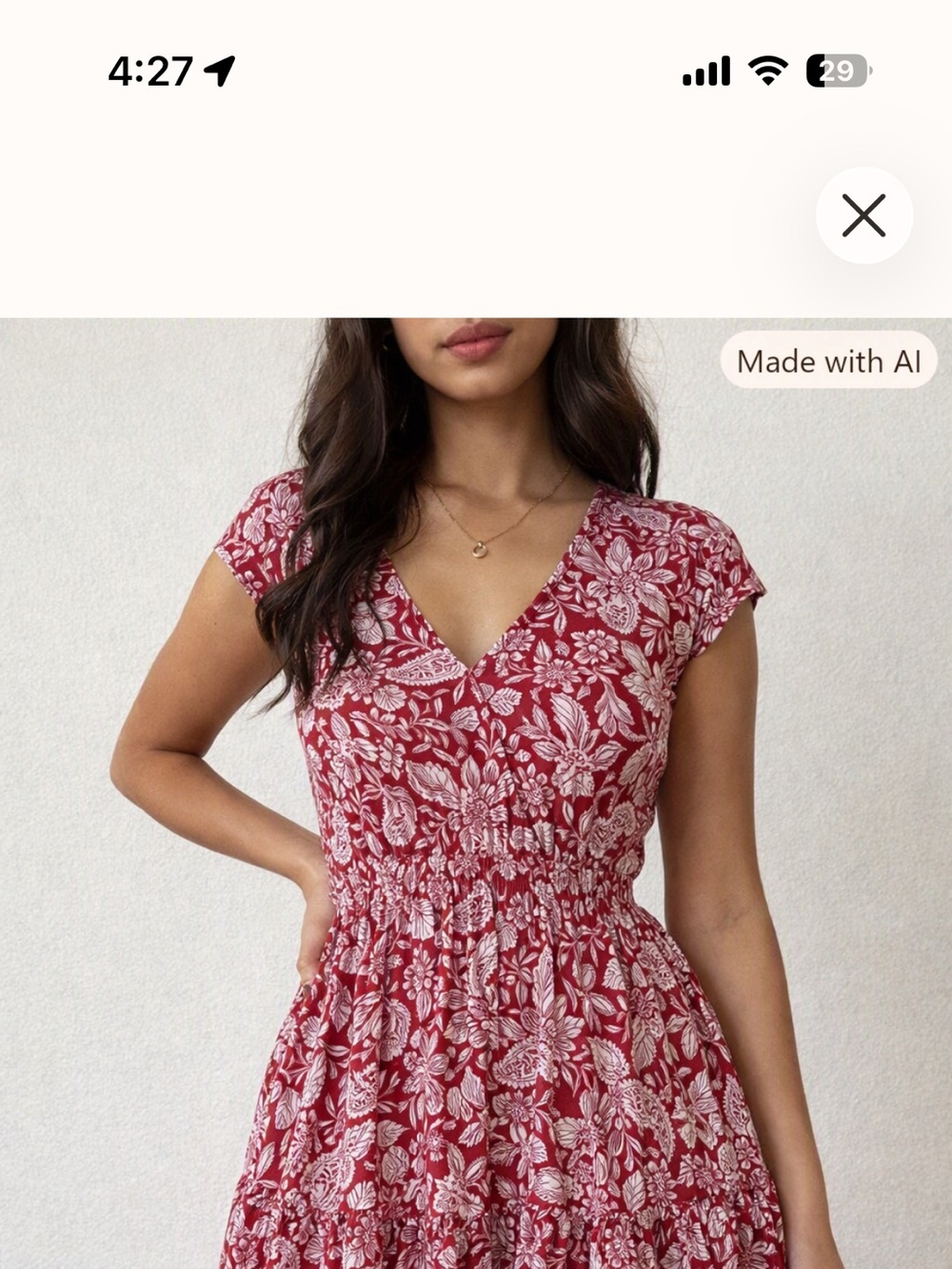 LOFT Red & White Floral V-Neck Cap Sleeve Dress
